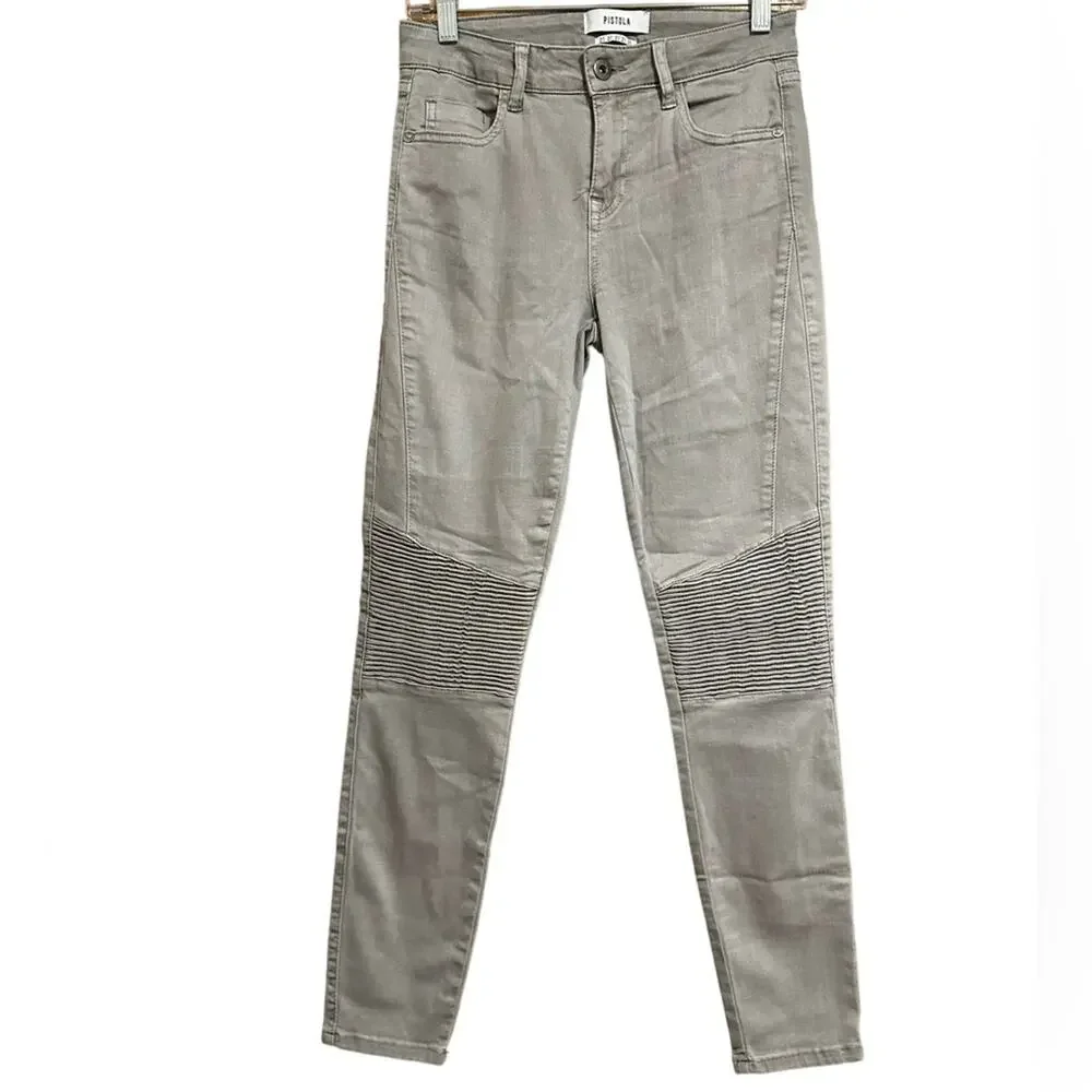 Pistola Audrey Moto Stone Grey Skinny Ankle Jeans Size 27